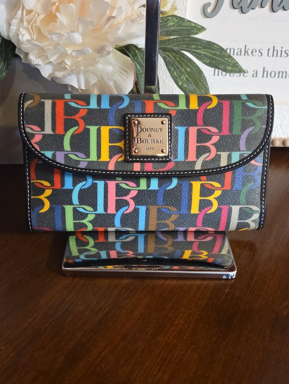 Dooney & Bourke Multi Signature Scribble  Checkbook Wallet EUC